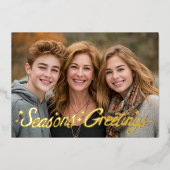 SEIZOENEN GROETJES Hand-getrokken Script CUSTOM Fo Folie Feestdagenkaart (Voorkant)