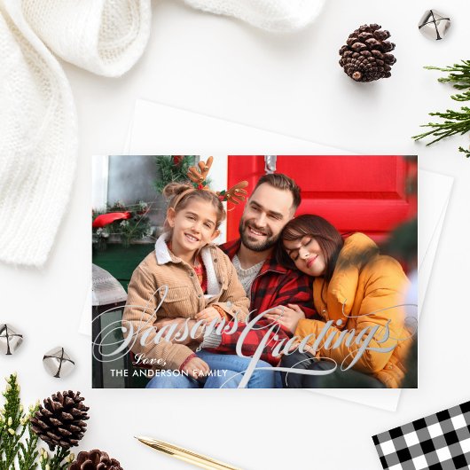 Seizoenen Grondes Elegant Calligrafiescript Foto Folie Feestdagenkaart