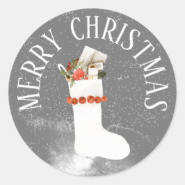 SEIZOENEN MET WIT-CHRISTMAS STOCKING RONDE STICKER