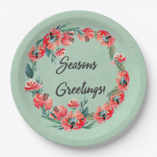 Seizoenen Vergroeten Rode Florale Waterverf Papieren Bordje