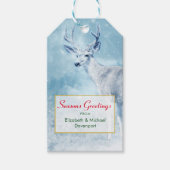 Seizoenen Vergroeten Winter Deer en Pine Trees Cadeaulabel (Voorkant)