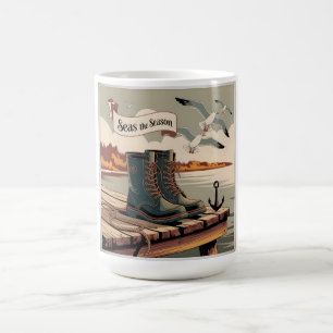 Seizoenen Zee Vintage Maritieme Banner Kunst Magische Mok