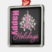 Seizoengroeten Roze Lint - Borstkanker Metalen Ornament (Links)