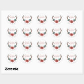 Seizoengroeten Rustic Floral KerstAntlers Ronde Sticker (Vel)
