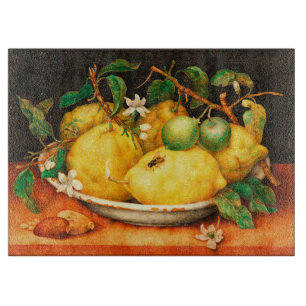 SEIZOENSFRUITEN CITROENEN EN WITTE BLOEMEN SNIJPLANK
