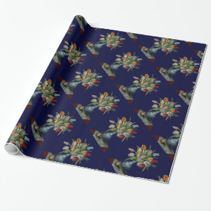 SEIZOENSFRUITEN / TULPEN ,Blauw Cadeaupapier