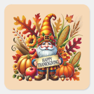 Seizoensgebonden fijne Thanksgiving-kabouterfeestj Vierkante Sticker