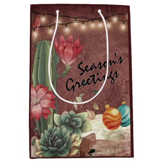 Seizoensgrietcactus en Succulents Kerstmis Medium Cadeauzakje (Voorkant)