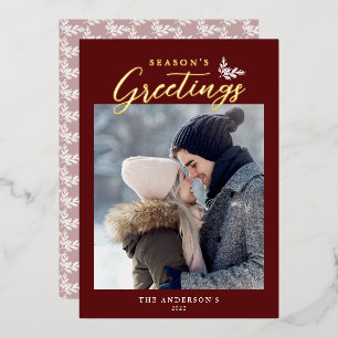 Seizoensgroeten Calligrafie Foto Red Gold Folie Feestdagenkaart