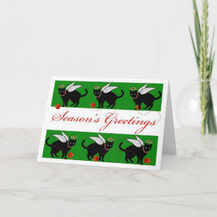 Seizoensgroeten Cat Angel Unwinding Yarn Feestdagen Kaart