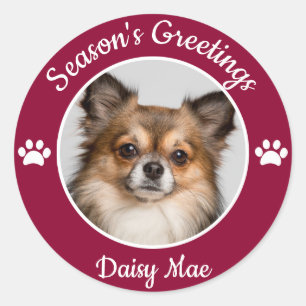 Seizoensgroeten Cute Hond Foto met Naam Pootjes Ronde Sticker