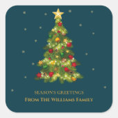 Seizoensgroeten Gouden Sneeuwvlokker Boom Familie  Vierkante Sticker (Voorkant)