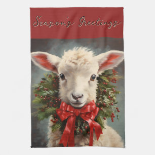 Seizoensgroeten Kerst Lam Keukendoek Theedoek