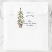 Seizoensgroeten kerstboom vierkante sticker (Tas)