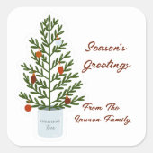 Seizoensgroeten kerstboom vierkante sticker (Voorkant)