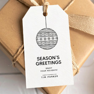 Seizoensgroeten label met trendy kerstbal cadeaulabel