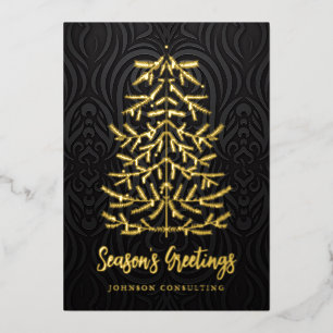 Seizoensgroeten Moderne kerstboom Damask Folie Feestdagenkaart