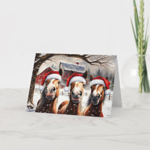 Seizoensgroeten Mooie Paarden met Kerstmutsen Kaart