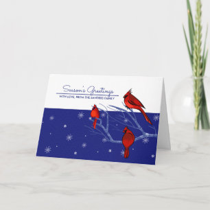 Seizoensgroeten. Red Cardinals Kerstmis Feestdagen Kaart