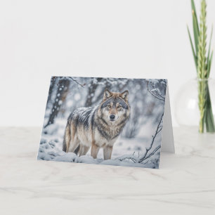 Seizoensgroeten Wolf in de Sneeuw Kerstmis Kaart