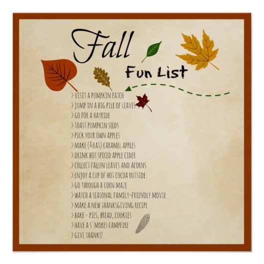 Seizoensherfstoogactiviteiten herfst Fun List Perfect Poster (Voorkant)