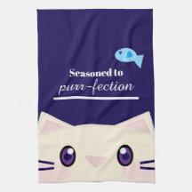 Seizoenskaart Kat Cartoon Keukenhanddoek
