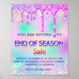 Seizoenssale Glitter Drips Holografisch Roze van E Poster