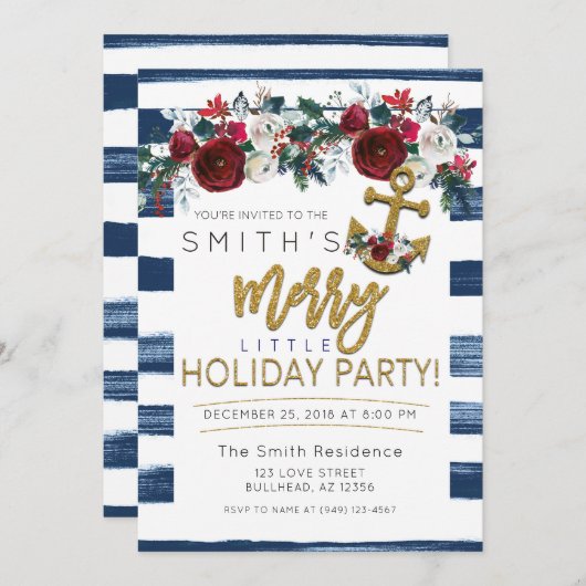 Seizoensvakantie Nautical kerstStripes Kaart (Voorkant / Achterkant)