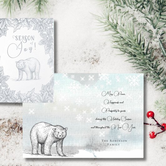 Seizoenszoenen Zilver Beer met kerstbegroetingen Folie Kaarten