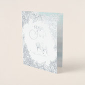 Seizoenszoenen Zilver Beer met kerstbegroetingen Folie Kaarten (Voorkant)