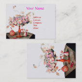 SEIZOENVASTE VASE, STROMEN, LEAVES Pink White Visitekaartje (Voorkant / Achterkant)