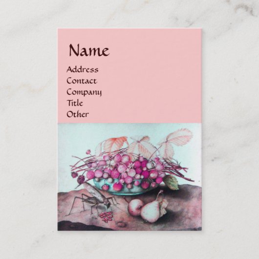 SEIZOENVRUCHTEN/STRAWBERRIES, PEARS Pink Blue Visitekaartje (Voorkant)