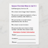 Seizure First Aid Card  Kaart (Achterkant)
