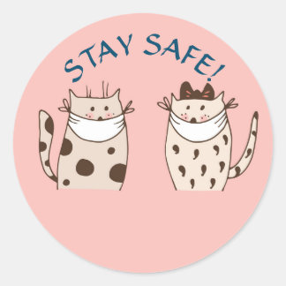 SÉJOURNEZ EN SÉCURITÉ STICKER DEUX CHATS AVEC MASQ