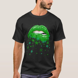 Seksige Groene Wiet Lippen T-shirt