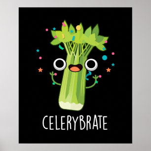 Selderij Funny Veggie Celery Pun Dark BG Poster