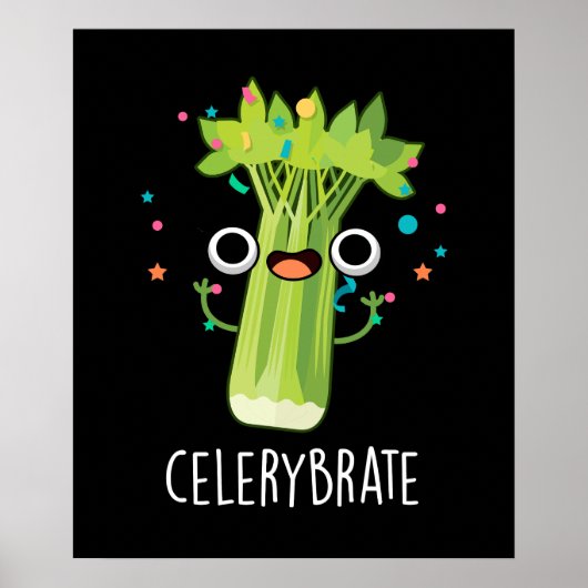 Selderij Funny Veggie Celery Pun Dark BG Poster (Voorkant)