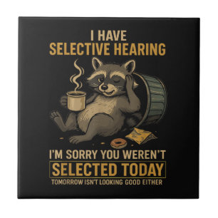 Selectief Gehoor Grappige Wasbeer Koffie Tegeltje