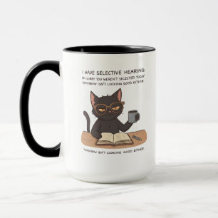 Selectief Gehoor Zwarte Kat – Sarcastische Humor Mok