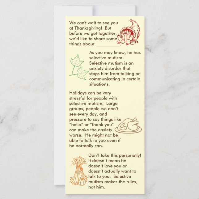 Selectief Mutisme Thanksgiving Jongen (Voorkant)