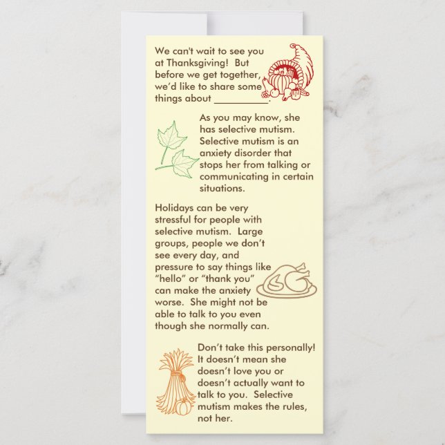 Selectief mutisme Thanksgiving meisje (Voorkant)