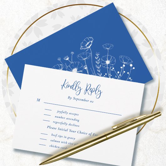 Sélection de menu de fleurs sauvages blanches bleu