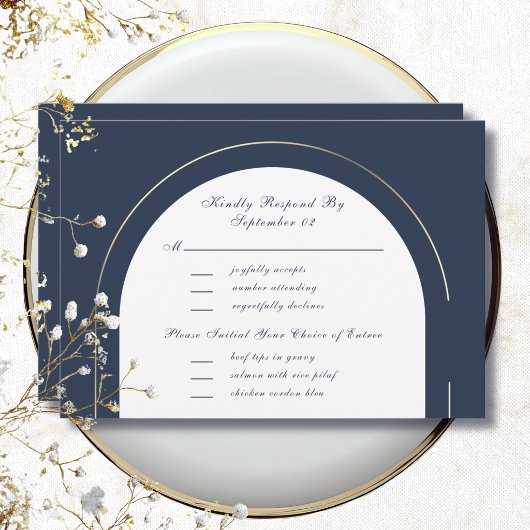 Sélection de menu de réponse RSVP avec cadre doré 