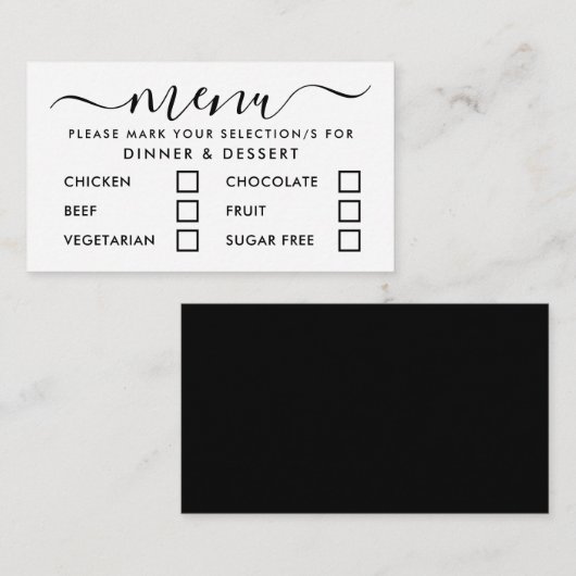 Sélection de menu simple noir et blanc moderne (Devant / Derrière)