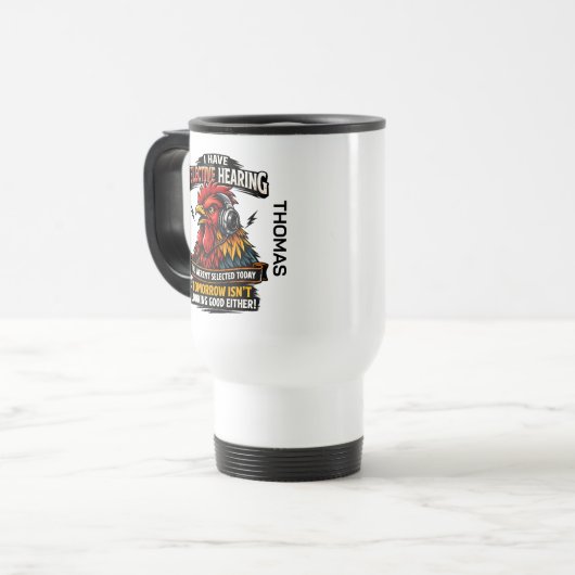 Selective Hearing Cat Mug | Funny Rooster Reisbeker (Voorkant links)