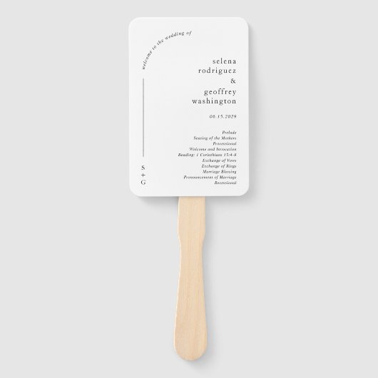 Selena minimalistische boog modern huwelijksprogra handwaaier (Voorkant)