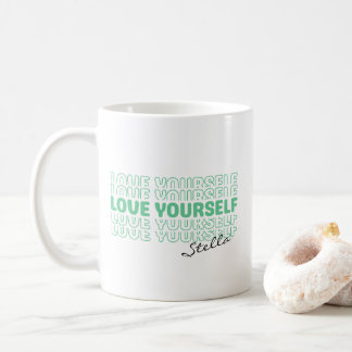 Self Love Mint Wavy Retro Custom Name Text Koffiemok