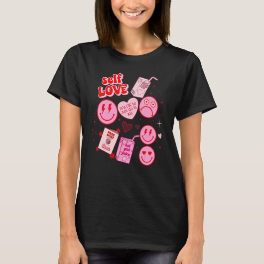 Self Love Retro Valentijnsdag Happy Face Boho He T-shirt (Voorkant)
