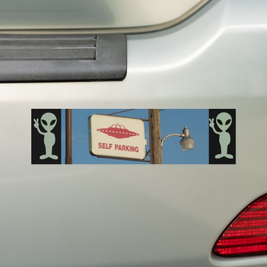 "Self Parking" UFO Alien Sign Bumpersticker (Op auto)