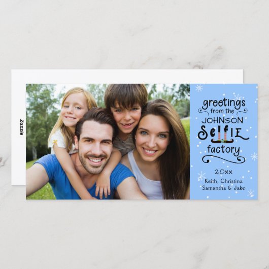 SelfFie Groeten, Sneeuw op Changeable Blue Feestdagenkaart (Voorkant / Achterkant)